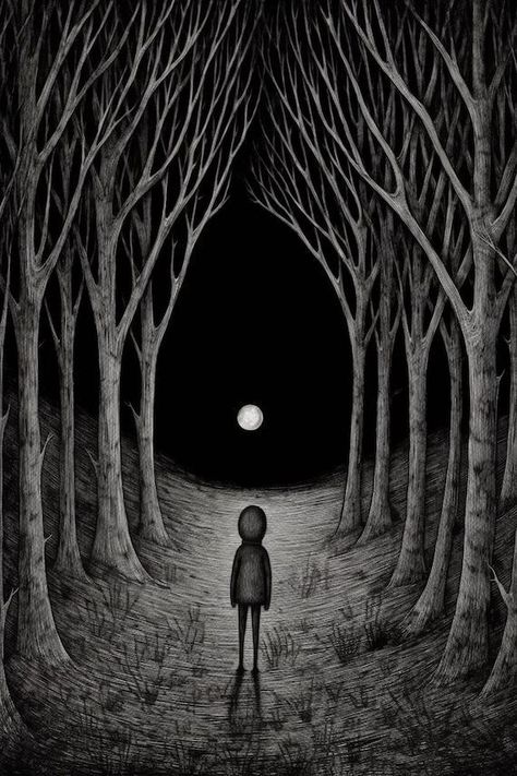 Alone with the Moon | Edward Gorey Inspired Canvas Print | Unique Moonlit Woods Artwork | Dark & Whimsical Home Decor | Download Available by CustomCanvasCurators 🌙 Check out the mesmerizing "Alone with the Moon" artwork at our gallery. This haunting piece captures the beauty of solitude and introspection, drawing inspiration from the enchanting works of Edward Gorey. Lose yourself in the delicate interplay between darkness and light, and immerse yourself in the evocative narrative that unf... Edward Gorey Art, Hope In Darkness, Shadow On Wall, Atmosphere Drawing, Woods Artwork, Dark Whimsical, Darkness And Light, Whimsical Home Decor, Moon Canvas