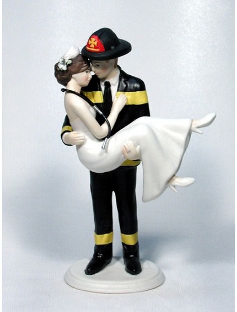 Firefighter Wedding Cakes, Fireman Wedding, Fire Fighter Cake, Sports Themed Wedding, Firefighter Wedding, Firefighter Emt, Brides Cake, Wedding Cake Tops, In His Arms