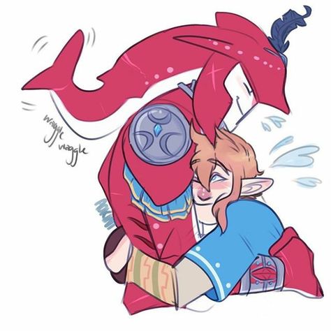 Hug Prince Sidon X Link Kiss, Prince Sidon X Link, Sidon X Link, Prince Sidon, Hikaru No Go, Fnaf Baby, Hyrule Warriors, Mystical World, Lovey Dovey