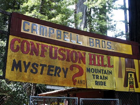 Confusion Hill – Piercy, California - fun place to go! Northern California Road Trip, California Roadtrip, California Road Trip, Atlas Obscura, Redwood Forest, Fun Places To Go, California Travel Road Trips, Tourist Trap, Roadside Attractions