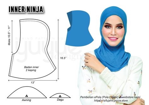 Hood Pattern Sewing, Pattern Hijab, Hijab Pattern, Wedding Dress Sewing Patterns, Pola Topi, Simple Hijab Tutorial, Clothing Pattern Design, Sewing Measurements, Sewing Hats