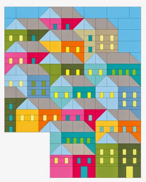 House Quilt Block, House Quilt Patterns, Hillside House, Quilt Modernen, Quilt Care, House Quilts, Tree Quilt, Colorful Quilts, Paper Piecing Quilts