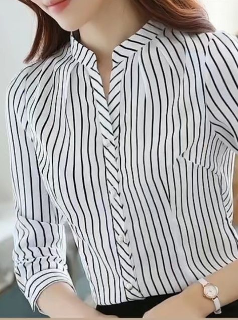 Office Wear Shirt, Formal Blouses, Office Wear Women, Fall Fashion 2016, Striped Long Sleeve Shirt, 가을 패션, Fashion Korean, Formal Shirts, Long Blouse