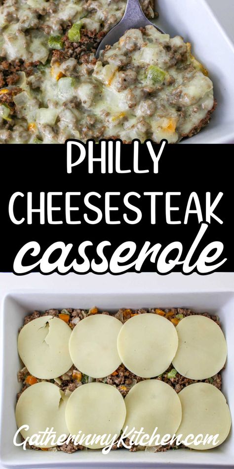 Make Ahead Philly Cheesesteak, Ground Beef Philly Cheese Steak Keto, Crockpot Philly Cheesesteak Casserole, Dinner Ideas With Steakums, Philly Cheesesteak Lasagna Recipe, Philly Casserole Cheesesteak, Deconstructed Philly Cheesesteak, Cheesesteak Casserole Recipes, Cheesesteak With Ground Beef