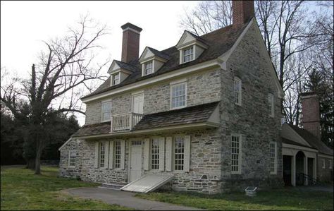 Love Love the old stone homes...This one is open to public. Bryn Mawr,Pa close to Philadelphia...many many stone houses in the area...well-built and intriguing Farmhouse Exterior Stone, Colonial House Exteriors, Stone Farmhouse, Old Stone Houses, Bryn Mawr, Primitive Homes, Stone Cottage, Exterior Stone, Farmhouse Exterior