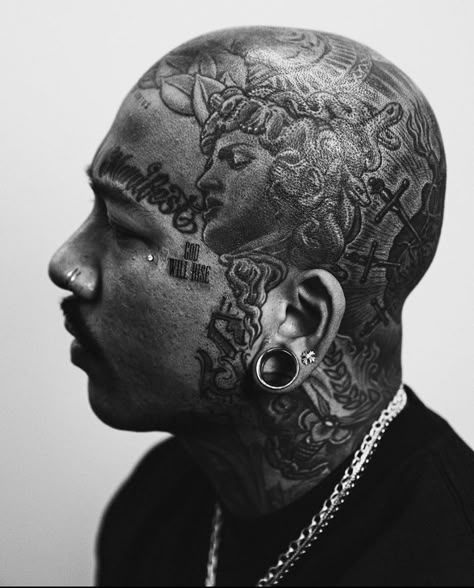 Head Tattoos Side, Side If Head Tattoo, Bald Head Tattoo Men, Full Head Tattoo Men, Scalp Tattoos Men, Men Head Tattoo Side, Side Of Head Tattoo Men, Side Head Tattoo, Full Head Tattoo