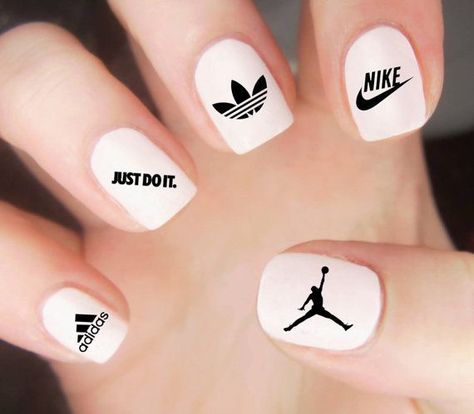 Air Jordan Nail Decal / Nike Nail Decal / Adidas Nails / Athletic / Sports… Chanel Nail Art, Chanel Nails Design, Nike Nails, Adidas Nails, Sports Nails, Cricket Crafts, Unghie Nail Art, Chanel Nails, Luxury Nails