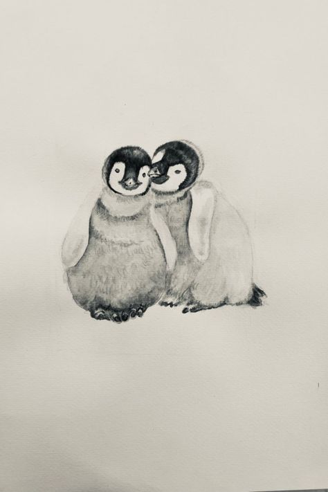 cute penguins watercolor illustration Draw Cute Animals, 2 Penguins, Penguins In Love, Two Penguins, Love Watercolor, Draw Cute, Penguin Love, Cute Animal Illustration, Love Drawing