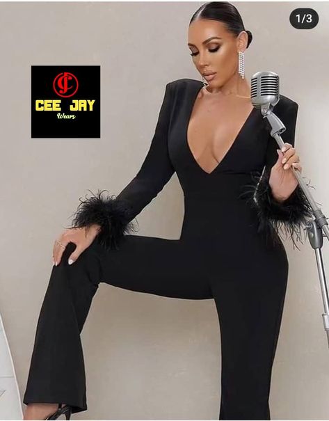 Runway Jumpsuit, Celebrity Party, Bandage Jumpsuits, Neck Bandage, Black Feathers, New Woman, Wedding Events, Pant Jumpsuit, Top Brands