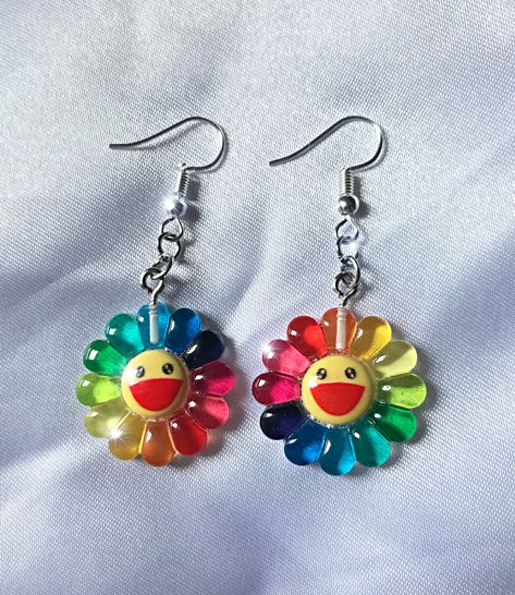 Kidcore Accessories, Kidcore Earrings, Kidcore Fashion, Rainbow Sunflower, Rainbow Accessories, Diy Xmas Gifts, Rainbow Flower, Gingerbread Girl, Sunflower Earrings