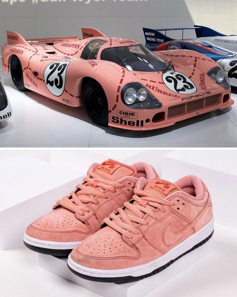 Pink Pig Porsche, Streetwear Ads, Sneakers Reference, Granola Boy, Custom Shoes Diy, Car Apparel, Car Shoe, Porsche 917, Nike Shoes Outfits