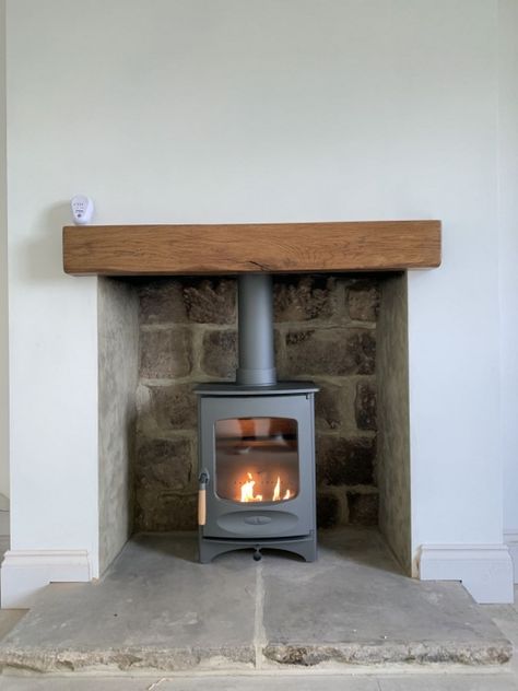 Rendered Cottage, Woodburner Surround, Woodburner Fireplaces, Fireplace Woodburner, Corner Log Burner, Contemporary Wood Burning Stoves, Stove Surround, Wood Stove Chimney, Wood Burner Stove