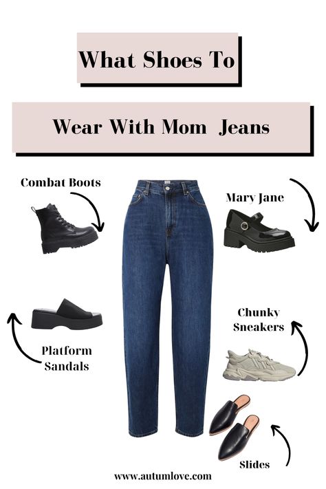 Mom Jeans Shoes How To Wear, Shoes For Mom Jeans, Jeans And Shoes Guide, Mom Jeans Shoes, Triangle Outfits, Main Aesthetic, Mom Makeover, Mommy Jeans, Inverted Triangle Outfits