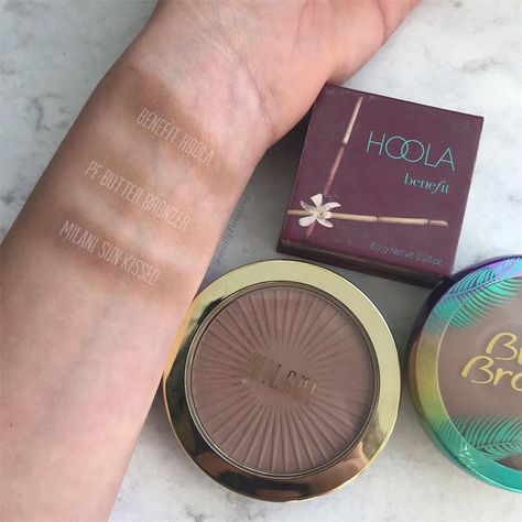 Melissa on Instagram: “Comparison of Milani Silky Matte Bronzing Powder in Sun Kissed, Physicians Formula Butter Bronzer in Bronzer, and Benefit Hoola. #makeup…” Butter Bronzer Physicians Formula, Milani Bronzer, Hula Bronzer, Physicians Formula Butter Bronzer, Physicians Formula Makeup, Benefit Hoola, Best Bronzer, Bronzer Makeup, Butter Bronzer