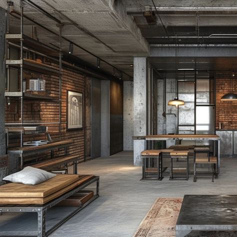 Industrial interior style is a unique trend that combines elements of urban culture and functionality to create an atmosphere filled with creativity and character. This style is often inspired by abandoned factories, warehouses and attics, where open spaces and rough textures become the main accents🧱 Abandoned Factories, Industrial Interior Style, Abandoned Factory, Urban Culture, Open Spaces, Open Space