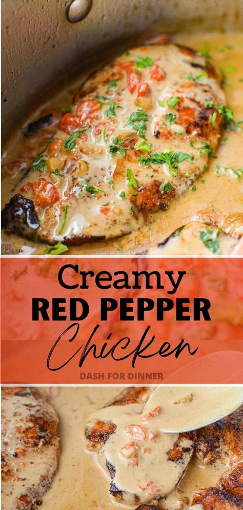 Skillet Chicken Dinner, Easy Chicken Breast Recipe, Roasted Red Pepper Chicken, Roasted Red Peppers Recipes, Red Pepper Chicken, Red Pepper Recipes, Easy Skillet Chicken, Chicken Boneless Breast Recipes, Easy Skillet Meals