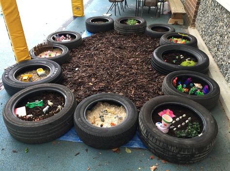 Tyre Ideas, Eyfs Outdoor Area, Outdoor Learning Spaces, Outdoor Play Spaces, Playground Areas, Outdoor Play Areas, Sensory Garden, Kids Outdoor Play, Outdoor Play Area