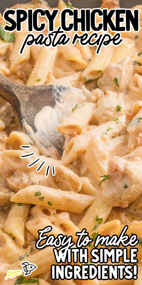 Indulge in a creamy and spicy delight with this spicy chicken pasta recipe, which is quick and easy to make with pantry staples and perfect for any occasion. Spicy Pasta Recipes, Spicy Chicken Pasta, Popular Casseroles, Cream Cheese Pasta, Spicy Pasta, Flavorful Dinner, Italian Sausage Pasta, Super Easy Dinner, Creamy Chicken Pasta