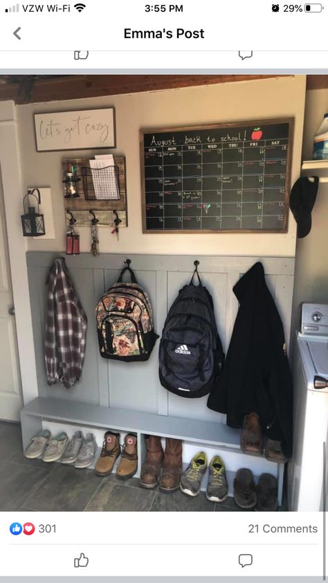 Kitchen Backpack Station, Front Hall Organization, Entry Way Backpack Storage, Backpack Entryway Ideas, Backpack Organization Inside, Bookbag Storage At Home, Bookbag Storage, Family Command Center Wall, Backpack Station