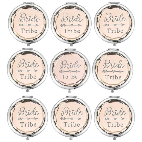 PRICES MAY VARY. PERFECT GIFT：These engraved "Bride To Be" and "Bride Tribe" compact makeup mirrors are perfect as Bachelorette Party bridesmaid proposal gifts or bridal shower gifts. PACKAGE INCLUDE:1 pieces champagne bride to be makeup mirror,8 pieces champagne bride tribe makeup mirrors . UNIQUE DESIGN:We have carved “Bride To Be” and “bride tribe” patterns on the surface of the mirror, which make the mirrors unique. PRODUCT DETAILS: Diameter: 2.75 inches, Thick: 0.6 inches; Double-sided mirr Bride Mirror, Mirrors Wedding, Wedding Bridesmaid Proposal, Champagne Makeup, Bridesmaids Gift Sets, Champagne Bridesmaid, Gifts Set, Wedding Numbers, Matron Of Honor