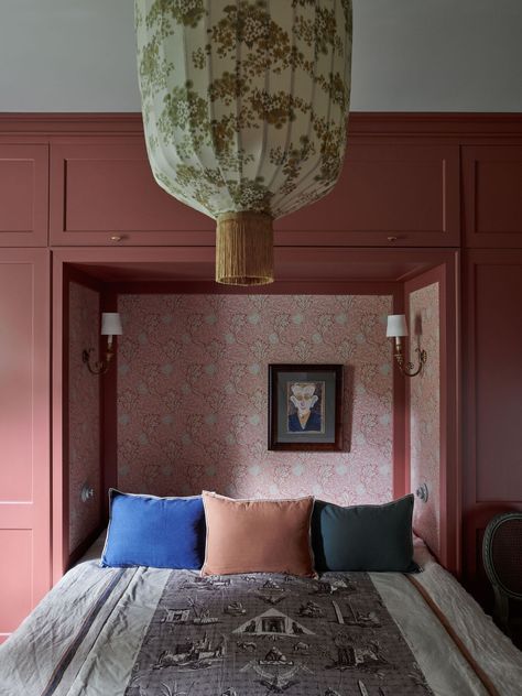 Bed Alcove, Dusty Pink Bedroom, Bedroom Nook, White Wall Tiles, Design 101, Lounge Design, Tiny Spaces, Falmouth, Pink Bedroom