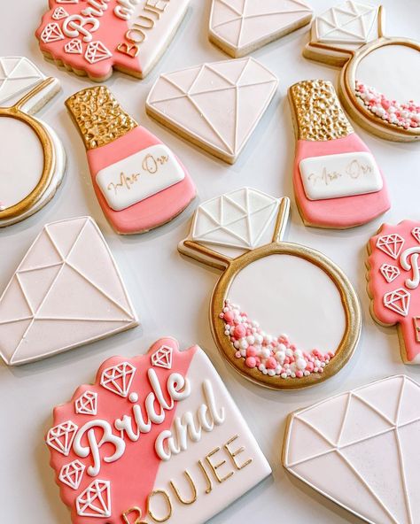 Brittany’s Cookie Co (@brittanyscookieco) posted on Instagram: “Bride and BOUJEE 💎💗” • Mar 12, 2021 at 3:05pm UTC Bach And Boujee Cookies, Boujee Hen Party, Bach & Boujee Theme, Bride And Boujee Bachelorette Party, Hens Cookies, Bach And Boujee Bachelorette Ideas, Boujee Bachelorette, Bride And Boujee, Bachelorette Cookies