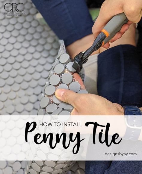 How To Finish Penny Tile Edge, Installing Penny Tile Floor, Diy Penny Tile Floor, Penny Tile Backsplash Laundry Room, How To Lay Penny Tile Floor, Penny Tile Fireplace Surround, Penny Tile Design Ideas, Penny Tile Entryway, Penny Round Backsplash Kitchen