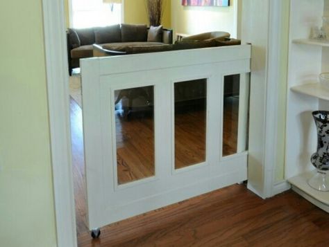 Love this! Pocket door baby / pet gate Pocket Gate, Gates For Dogs, Open Kitchen And Living Room, Pocket Door, Dog Gate, Pocket Doors, Design Living Room, Kitchen Room, 인테리어 디자인