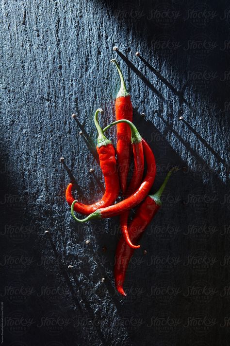 Red chilly pepper by Yaroslav Danylchenko for Stocksy United Chilly Pepper, Moody Food Photography, Vegetables Photography, Dark Food Photography, Dark Food, Fruit Photography, Still Life Photos, Still Photography, Chilli Pepper