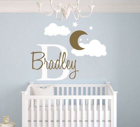 Baby Room Decorations, Boy Room Wall Decor, Clouds Nursery, Elephant Room, Boys Room Wall Art, Moon Clouds, Nursery Room Boy, Custom Wall Decor, Nursery Decals