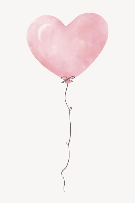 Pink Birthday Design, Cute Images For Stickers, Heart Images Art, Heart Balloon Aesthetic, Aesthetic Balloons, Balloon Aesthetic, Balloons Aesthetic, Balloons Watercolor, Balloon Drawing