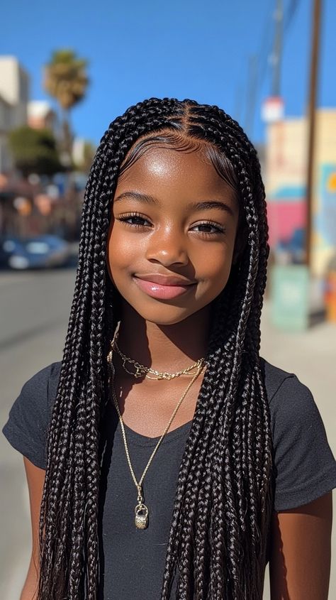 Free-Flowing Knotless Braids on Kids 🌬️ Cute Black Braids, Braids For Ten Year Olds, Aesthetic Hairstyles For Braids, Boho Braids On Kids, Hair Styles Braids Easy, Cute Hairstyles For Knotless Braids, Knotless Braids Hairstyles For Kids, Boho Braids For Kids, Knotless Box Braids Kids