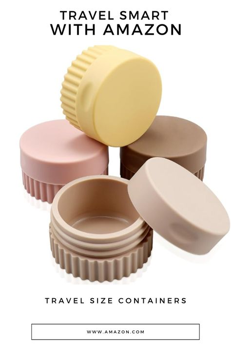 Travel Size Containers, Silicone Travel Jars for Creams Lotions Containers with Lids Leak Proof Small Travel Containers for Toiletries, Cosmetic (4 Pack) Silicone Travel Containers, Travel Vitamin Case, Vitamin Container Ideas, Travel Size Products Organization, Travel Jar, Travel Containers, Lotion Containers, House Products, Cmf Design