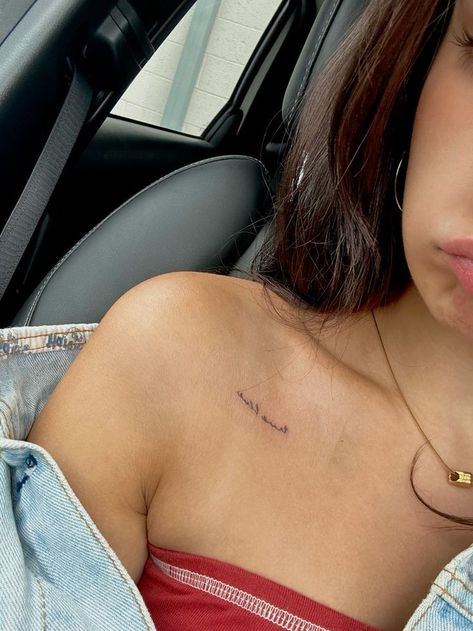 Collar Bone Tattoo Placement, I Am Enough Collar Bone Tattoo, Small Billie Eilish Tattoos, Roman Numeral Collar Bone Tattoo, True Blue Tattoo, Birds Of A Feather Tattoo Billie Eilish, Tattoo Collar Bone Women, Blue Collar Tattoos, Coller Bone Tats