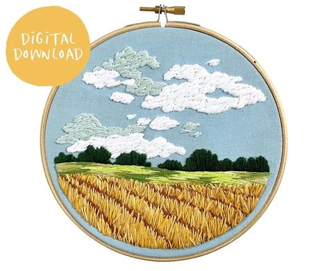 Thread Painting Embroidery, Wheat Embroidery, Field Embroidery, Embroidery Modern, Pdf Embroidery Pattern, Painting Embroidery, Basic Stitches, Stitch Guide, Wheat Field