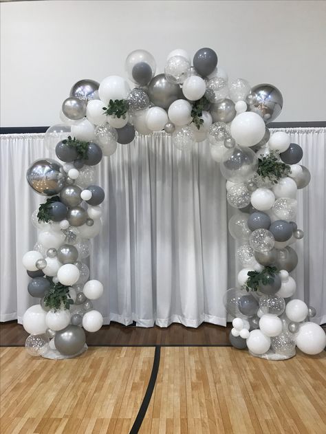 Balloon Arch For Wedding Receptions, Fancy Balloon Arch, 25th Anniversary Balloon Decorations, Wedding Balloons Arch, Winter Wedding Balloon Arch, Balloon Arbor, Balloon Decorations Arch, Balloon Arch Wedding Receptions, Wedding Arch With Balloons