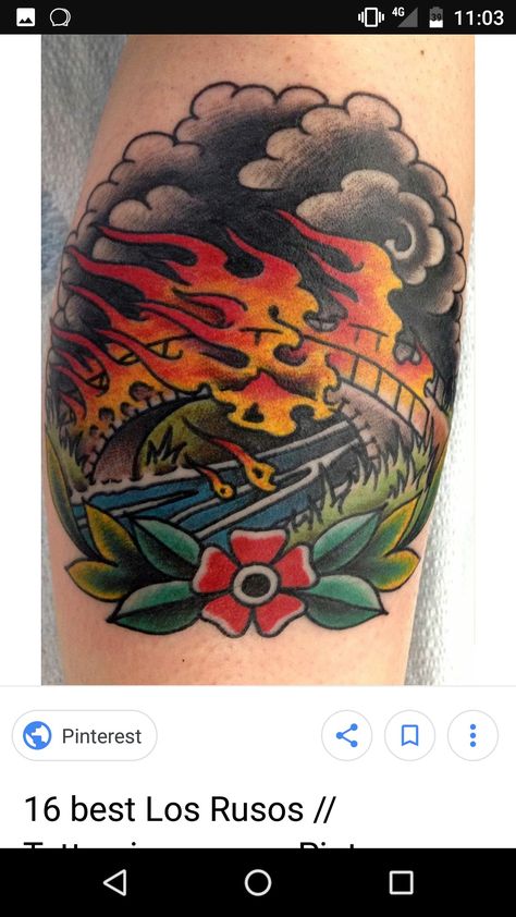 Burning bridges Pop Culture Tattoos, Bridge Tattoo, Culture Tattoos, Tatoo Inspiration, Tattoo Filler, Sailor Jerry Tattoos, Burning Bridges, Koi Fish Tattoo, Dragon Tattoo Designs