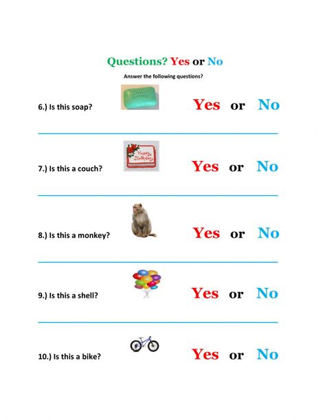 Yes or No Questions-5 worksheet Yes Or No Questions For Kids, Yes No Questions Worksheet, Yes And No Questions, Education Vocabulary, Argumentative Essay Outline, Language Activities Preschool, Speech Therapy Worksheets, Yes No Questions, English Corner