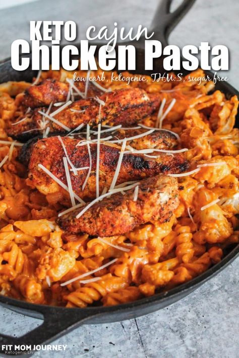 Keto Cajun Chicken Pasta - Fit Mom Journey Keto Cajun Chicken, Spicy Alfredo Sauce, Spicy Alfredo, Chilis Copycat Recipes, Creamy Chicken Pasta Recipes, Cajun Chicken Pasta Recipes, Cajun Chicken Alfredo, Low Carb Noodles, Cajun Pasta