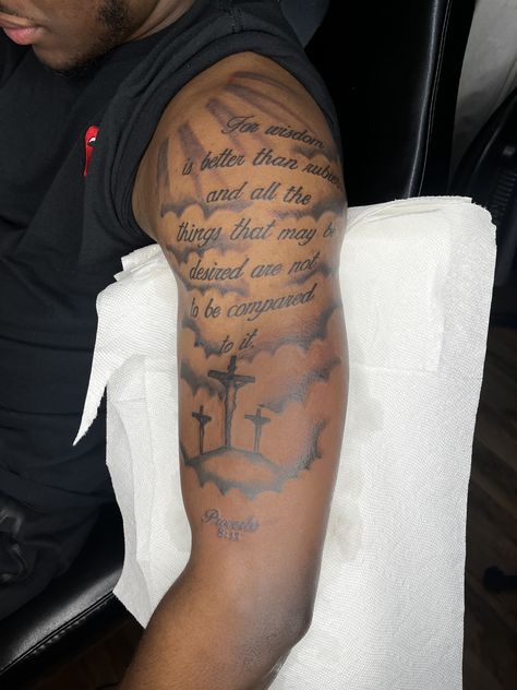 Cool And Unique Tattoos, Scripture Tattoos For Men Shoulder, Bible Verse Tattoos For Men Shoulder, Bible Verse Tattoos For Men Forearm Scriptures, Big Christian Tattoos, I Can Do All Things Through Christ Tattoo, Faith Tattoo Men, Scripture Tattoos For Men, Small Neck Tattoos Men