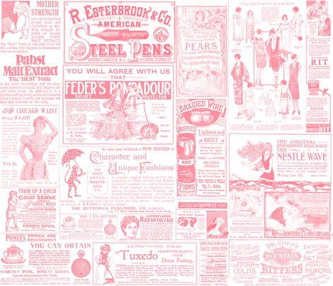 Old Ads Pink fabric by peagreengirl on Spoonflower - custom fabric Pink Shopping Aesthetic, Music Newspaper, Newspaper Wallpaper, Pink Scrapbook, Pink Drawing, Custom Lighters, Shot Book, Go Study, Instagram Graphic Design