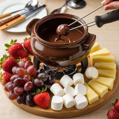 Time to dip! 🍫🍓 This rich and velvety Chocolate Fondue is perfect for sharing with friends and family! What will you dip first? 😋 #Ingredients: - 12 oz semi-sweet chocolate chips or finely chopped chocolate - 1 cup heavy cream - 1 teaspoon vanilla extract - Assorted dippers (strawberries, bananas, marshmallows, pretzels, pound cake, etc.) #Directions: 1. **Melt the Chocolate:** - In a small saucepan, heat the heavy cream over medium heat until it begins to simmer (do not boil). - Remove... Fondue Chocolate Dippers, Cheese Fondue Dippers, Fondue Chocolate, Fondue Dippers, Chocolate Fondue Recipe, Bowl Recipes Easy, Fondue Night, Fondue Recipes, Cheese Platter