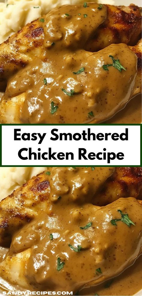 Searching for flavorful comfort food? This Smothered Chicken Recipe offers a rich and creamy sauce that elevates any dinner table. It’s an ideal dish for gatherings or cozy family nights at home. Cozy Chicken Thigh Recipes, Crockpot Smothered Chicken Leg Recipes, Cream Of Chicken Smothered Chicken, Smother Chicken And Rice, Smothered Chicken Crockpot Slow Cooker, Smoothed Chicken, Smothered Chicken Breast Recipes, Smothered Chicken Thigh Recipes, Smothered Chicken Crockpot