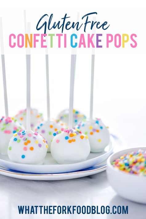 This Gluten Free Confetti Cake Pop recipe from What the Fork is so easy to make thanks to using a shortcut - gluten free cake mix! These are classic birthday cake pops with vanilla and sprinkles and topped with white chocolate. Follow this cake pop tutorial and you’ll learn how to make cake pops like a pro! This is such a fun, healthier birthday treat and tradition. Sponsored by @kingarthurbaking Confetti Cake Pops, Healthy Birthday Treats, Gluten Free Cake Pops, Classic Birthday Cake, Make Cake Pops, Gluten Free Cake Mixes, What The Fork, Cake Pop Tutorial, Gluten Free Cake Recipe