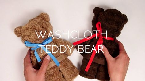 Washcloth Teddy Bear, Teddy Bear Picnic Birthday Party, Christmas Child Shoebox Ideas, Operation Shoebox, Shoe Box Crafts, Operation Christmas Child Boxes, Washcloth Crafts, Diy Teddy Bear, Christmas Child