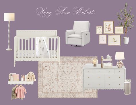 Baby Girl Nursery | Girl Bedroom | Baby Girl Decor | Pink Baby Room | Purple Nursery | Scalloped Nusery Theme | Baby Nusery Decor Lavender Nursery Baby Girl, Nursery Set Up Layout, Purple Baby Rooms, Celestial Nursery, Purple Nursery Girl, Pink Baby Room, Purple Nursery