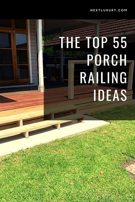 The front porch railing is one of the first things people see when they look at your house, and it can make a lasting impression. #homedecor #homedecorideas #homedesign #homedesignideas #nextluxury Wooden Rails Front Porch, Railing Ideas For Front Porch, Bungalow Porch Railing, Porch Rails Ideas Farmhouse, Small Front Porch Ideas With Railing, Front Porch Rails Ideas, Metal Porch Railing Ideas Farmhouse, Front Porch Without Railing Ideas, Wrought Iron Porch Railing Makeover