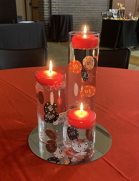 Diy Casino Theme Party Decorations, Casino Theme Party Favors, Casino Night Centerpieces, Casino Centerpieces Ideas, Casino Themed Centerpieces, 55th Birthday Party Ideas, Bunco Themes, Themed Centerpieces, Casino Theme Party Decorations