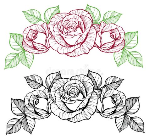 Rose Tattoo Stencil, Rose Line Art, Rose Outline, Rose Drawing Tattoo, About Rose, Omerta Tattoo, Flower Drawing Design, Adult Coloring Designs, Rose Tattoo Design