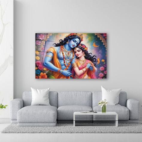 Radha Krishna Wall Design, Radha Krishna Wall Decor, Radha Krishna Glass Design, Radha Krishna Wall Art Painting, Radha Krishna Painting For Living Room, Divine Essence, Above Bed Art, Bed Art, Art Above Bed